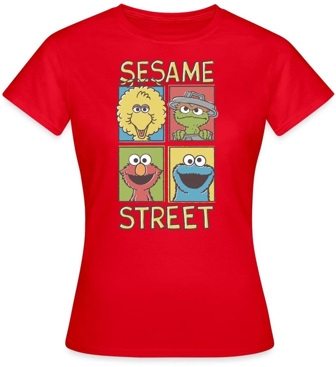 Sesamstraat Bibo Oscar Elmo Koekiemonster T-Shirt Dames