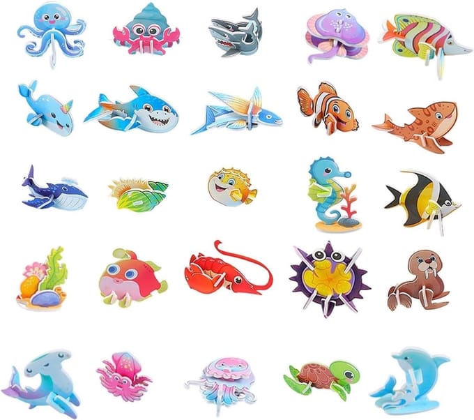 3D Puzzels - Papier Knutselen - Creatief Spelen - Educatief Cartoon Thema - 25 Activiteiten - Multicolor