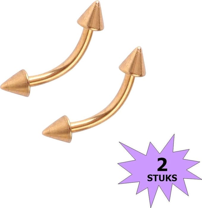 Fako Bijoux® - Wenkbrauw Piercing - Spike - 3mm - Goudkleurig - 2 Stuks
