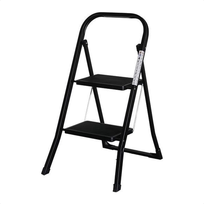 IVOL Huishoudtrap 2 treden - Keukentrap Inklapbaar - Zwart - Antislip - Max. hoogte 47 cm