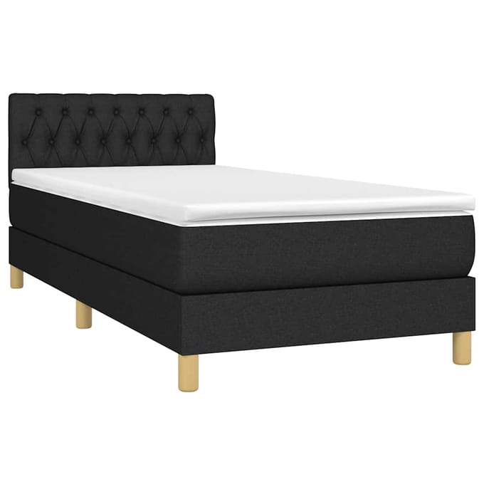 vidaXL - Boxspring - met - matras - en - LED - stof - zwart - 90x200 - cm