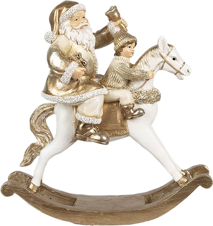 Clayre & Eef Beeld Kerstman 21x8x21 cm Goudkleurig Wit Polyresin Kerstdecoratie