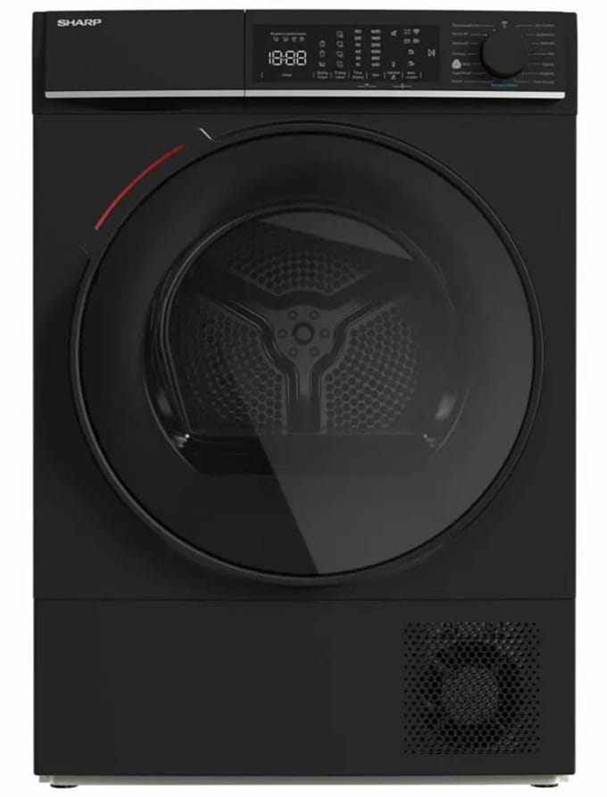 Sharp KDWNL0S9BDBE - warmtepomp droger - 10KG - energie label D - 15 programma's - WIFI - LED trommelverlichting - white LED display - mat zwart