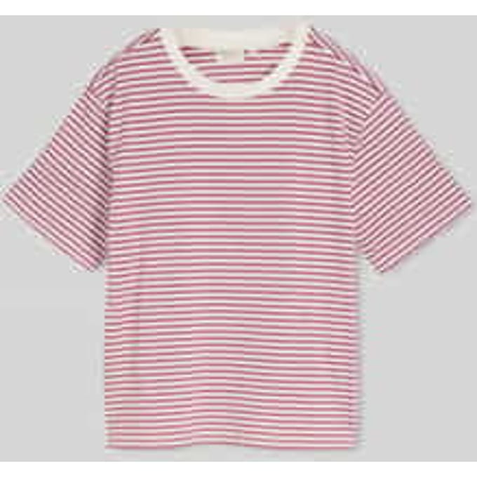 Tom Tailor Denim - T-shirt met boxy pasvorm - Maat M - mauve white stripe