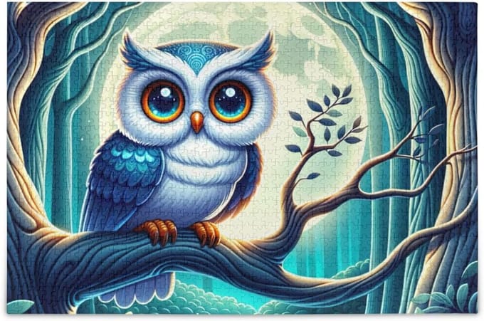 Puzzel Mystic Uil - Legpuzzel 1000 - Ontspannend Spel - Versterkte Interlocking - 75 x 50 cm - Blauw