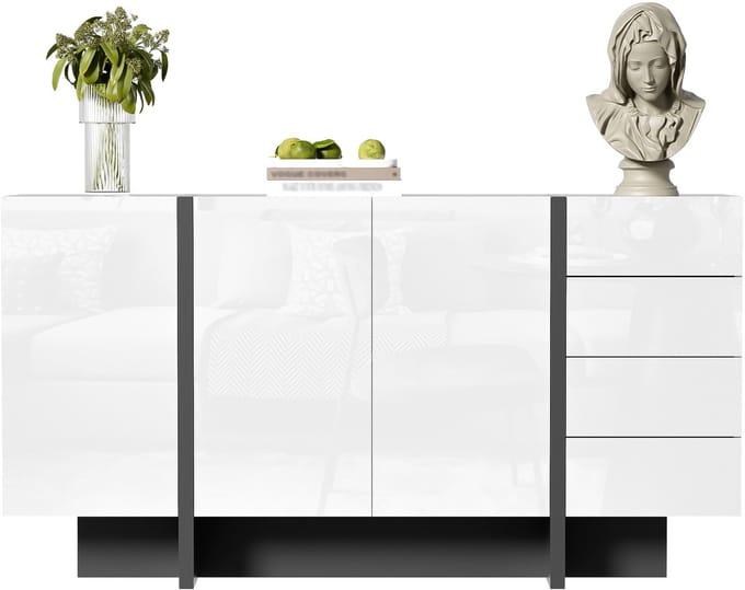 Dressoir - 2 Deuren en 4 Lades - Hoogglans Afwerking - Modern - Wit