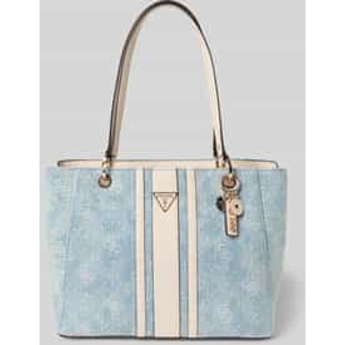 GUESS schoudertas Noelle II Tote Denim Logo Lichtblauw