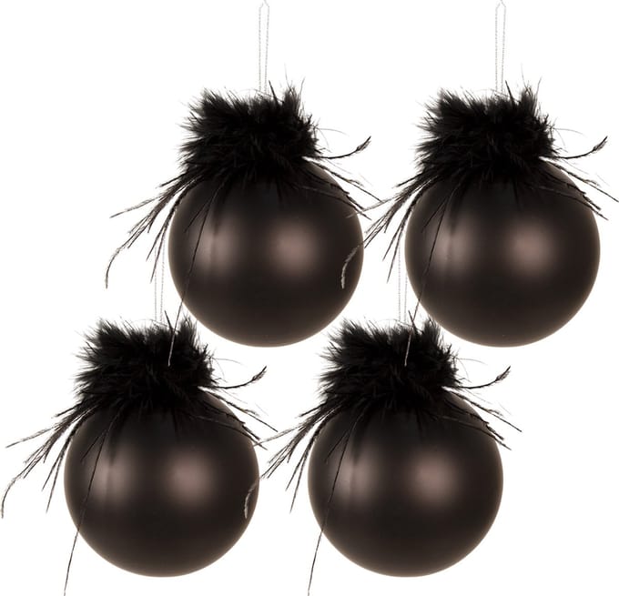Clayre & Eef Kerstbal Set van 4 Overig Ø 8 cm Zwart Glas Kerstballen