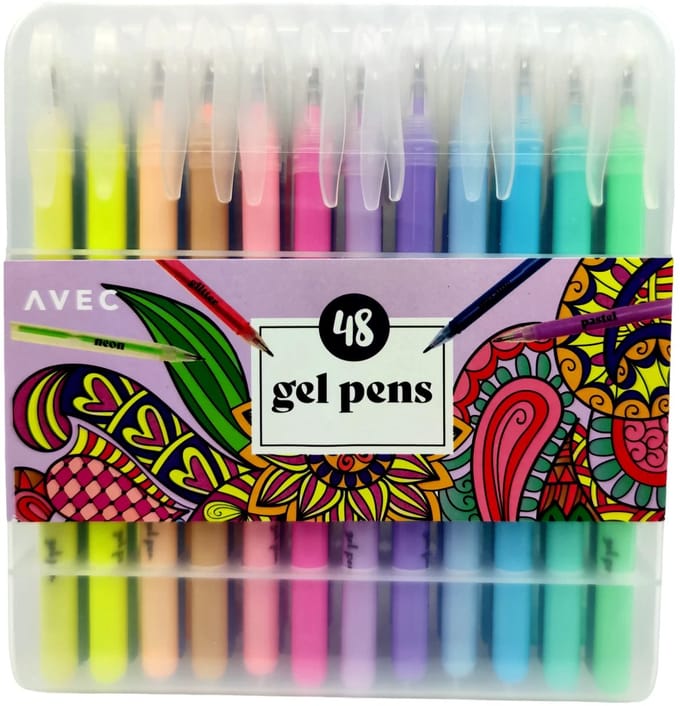 AVEC Gelpennen Set 48 stuks - Pastel Neon Glitter Metallic