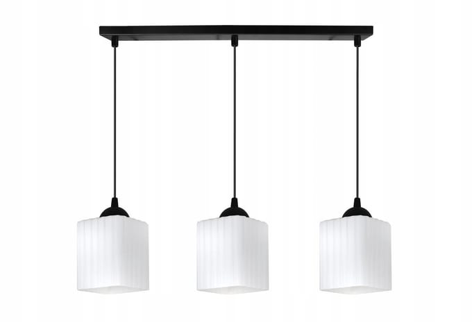 Moderne hanglamp RIFFLE zwart/wit glas, 3x E27, 68cm breed