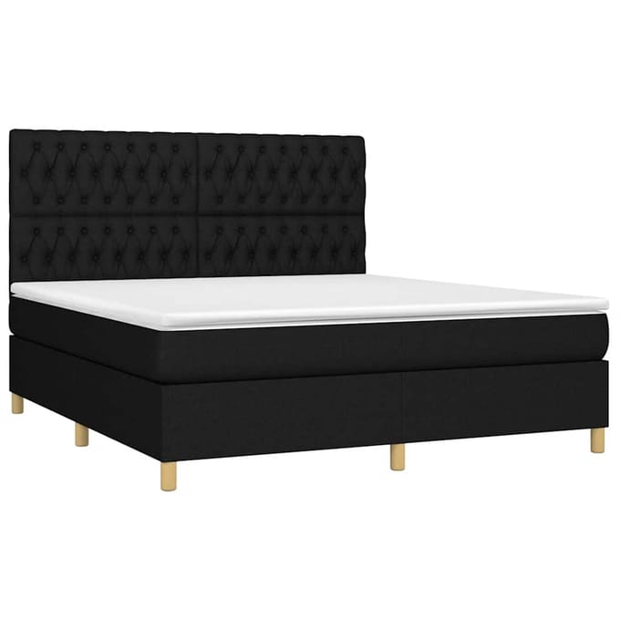 vidaXL - Boxspring - met - matras - en - LED - stof - zwart - 180x200 - cm