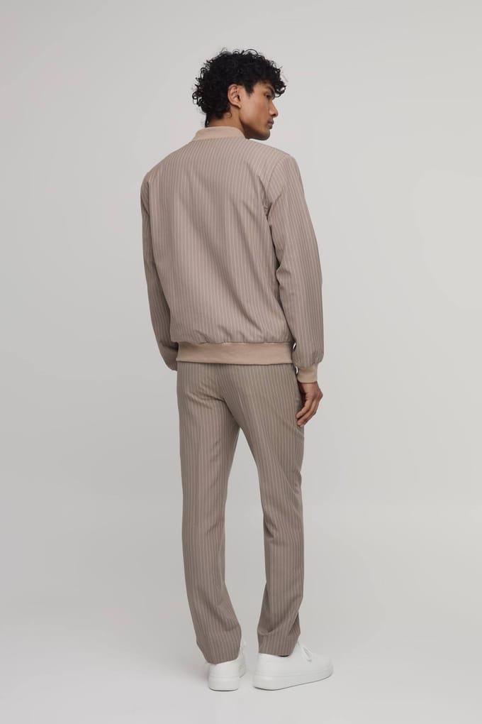 Gestreept Bomberjack In Regular Fit Met Bijpassende Broek | Taupe | Size Medium