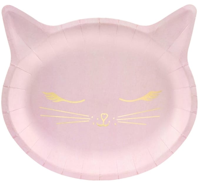 PARTYDECO - 6 roze kattenkop kartonnen borden