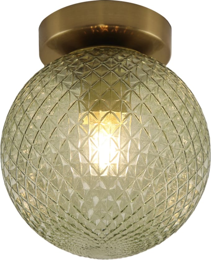Olucia - JOHNSON - Plafondlamp - Groen / Messing - Vorm: Bol