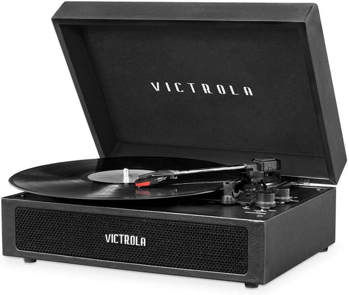 Vintage Platenspeler in Koffer met Bluetooth Aansluiting Zwart