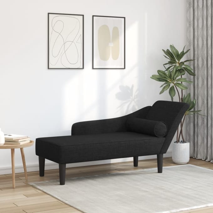 vidaXL - Chaise - longue - met - kussens - stof - zwart