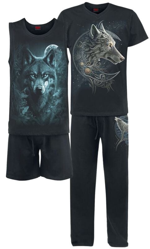 Spiral Pyjama - Celtic Wolf - 4Pc Mens Gothic Pyjama Set - M tot XXL - voor Mannen - zwart