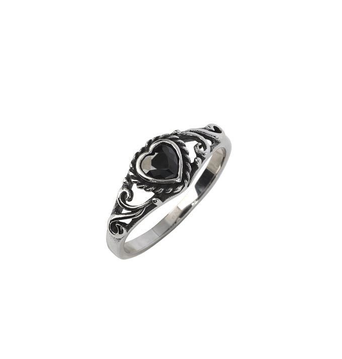 etNox - Gothic Ring - Black Heart - voor Vrouwen - zwart-zilverkleurig