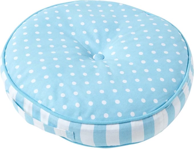 Homescapes kindervloerkussen rond 100% katoen met polyester vulling blauwe stippen Ø 43 cm