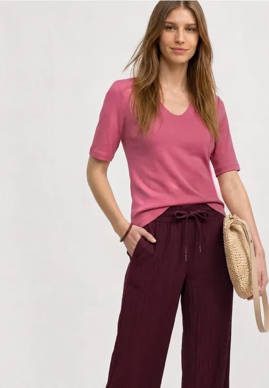 Basic Shirt met V-hals in effen kleur