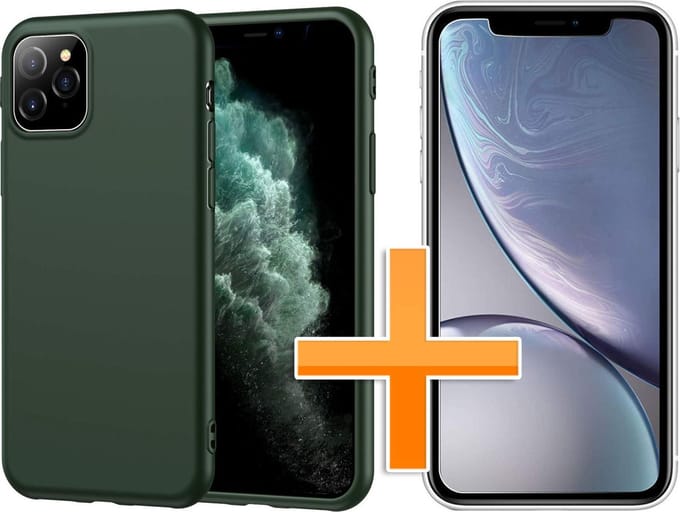 HB Hoesje Geschikt voor Apple iPhone 11 Pro Max - Siliconen Back Cover / Glazen Screenprotector - Groen