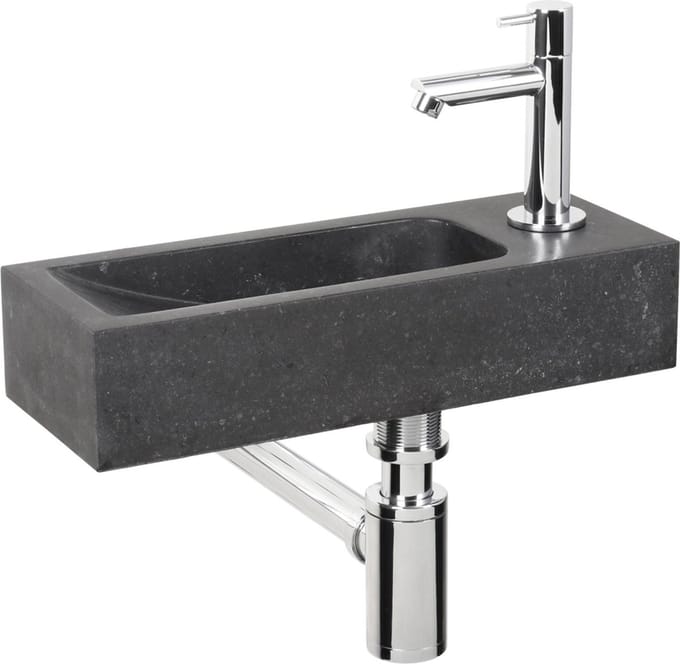 Fonteinset Luxor Natuursteen Wasbak Zwart 38 X 14 X 8 Cm