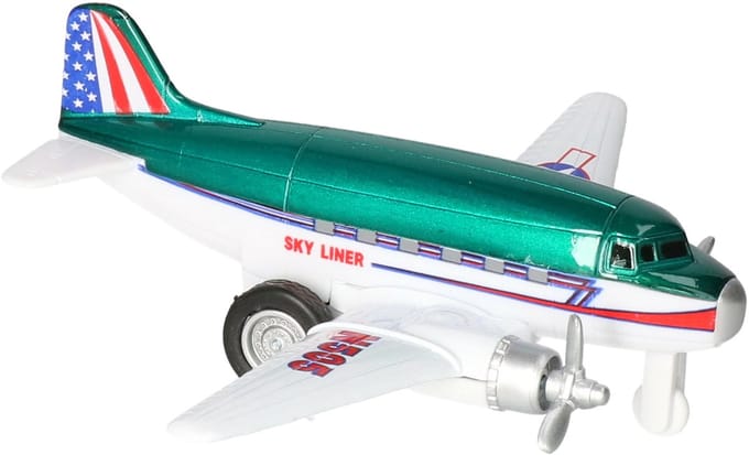 Goki Speelgoed Vliegtuig - 12 cm - groen - dubbele propeller - pull back motor