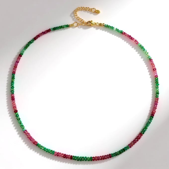 Cavill - Zilveren Halsketting 925 Verguld - Braziliaanse Smaragd 0 217 ct & Madagaskar Robijn 0 310 ct - Verstelbare Damesketting
