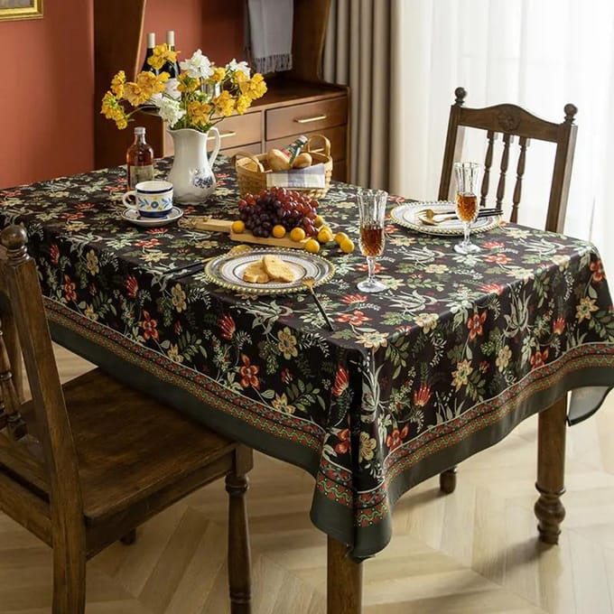 Flower Patterned Dustproof Tablecloth Restaurant Printed Rectangular Table Cover Rural Style Luxury Decorative Background Cloth 140x140cm 1pcs