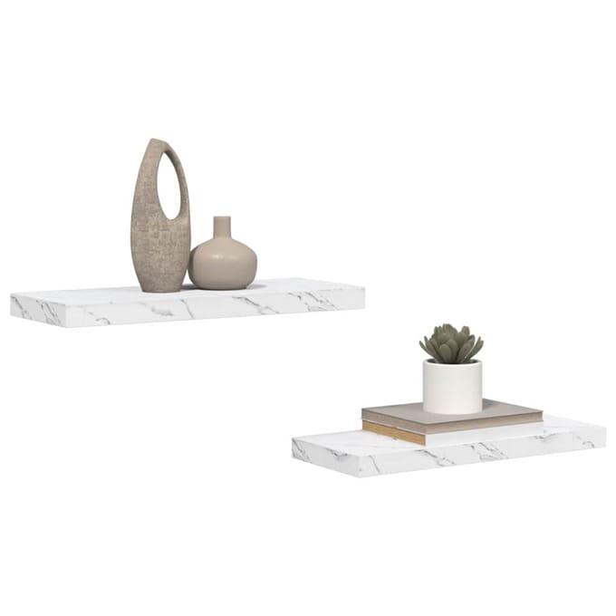 vidaXL - Wandplank - 2 - st - Wit - Marmer - 60 - x - 23,5 - x - 3,8 - cm - Bewerkt - hout