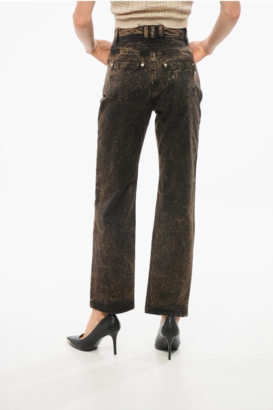 Acid Wash Effect Straight Fit Jeans 18cm in Marrone, Nero