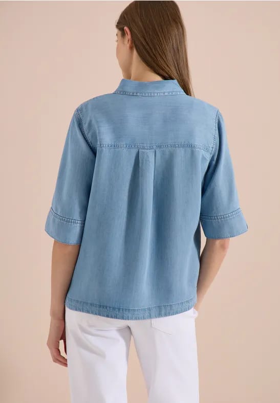 Overhemdblouse met korte mouwen in denimlook