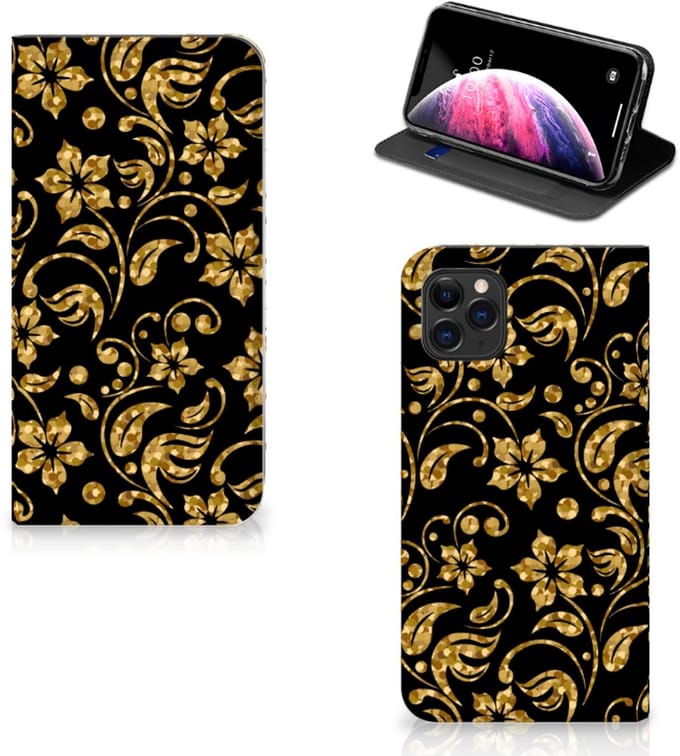 Apple iPhone 11 Pro Max Smart Cover Gouden Bloemen