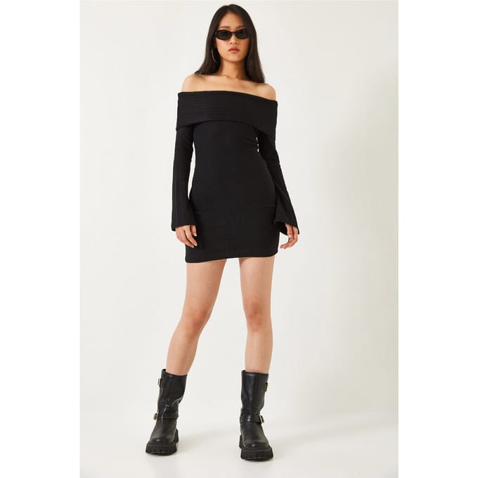 Off-Shoulder Slim Fit Mini Jurk