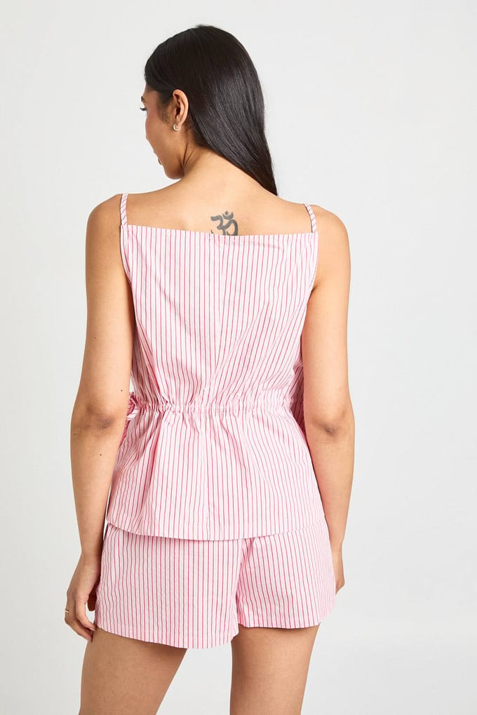 boohoo Dames Tall Gestreepte Boxer Runner Short Met Elastische Tailleband | Roze | Maat: 36