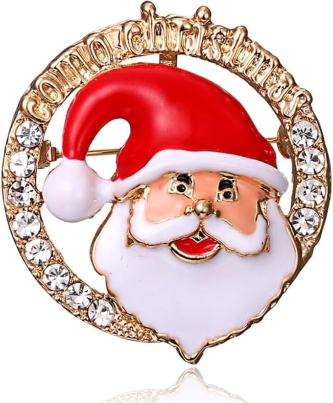 Kerstbroche met Strass Kerstman Broche - Bling Bling Sieraad voor Kerst