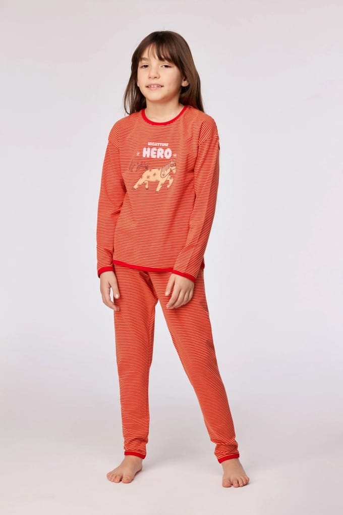 Woody pyjama meisjes/dames - rood gestreept - pony - 252-10-PZG-Z/935 - maat 152