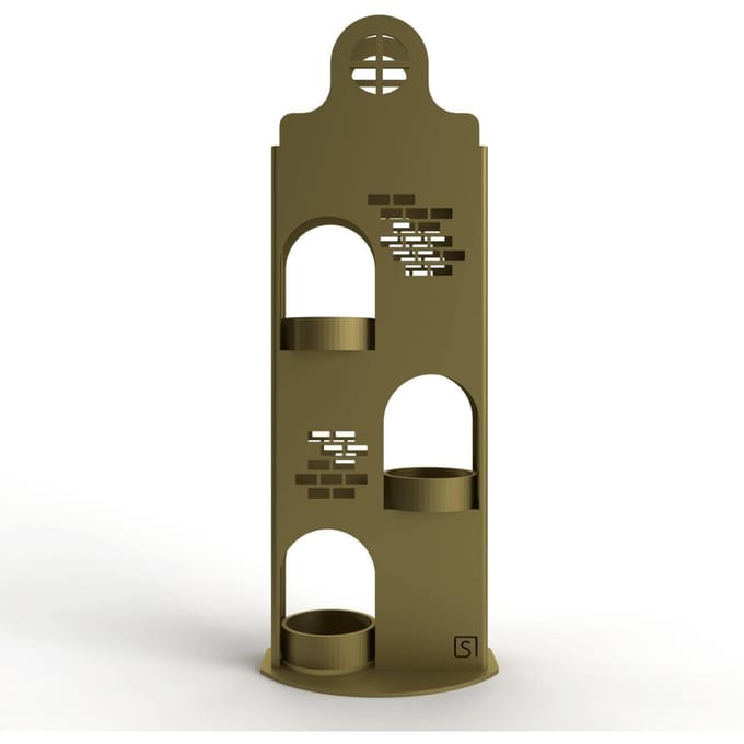 Steellish Grachtenpand | 3 Waxinelichtje houders | Theelichthouder | Medium | Goud | 3D