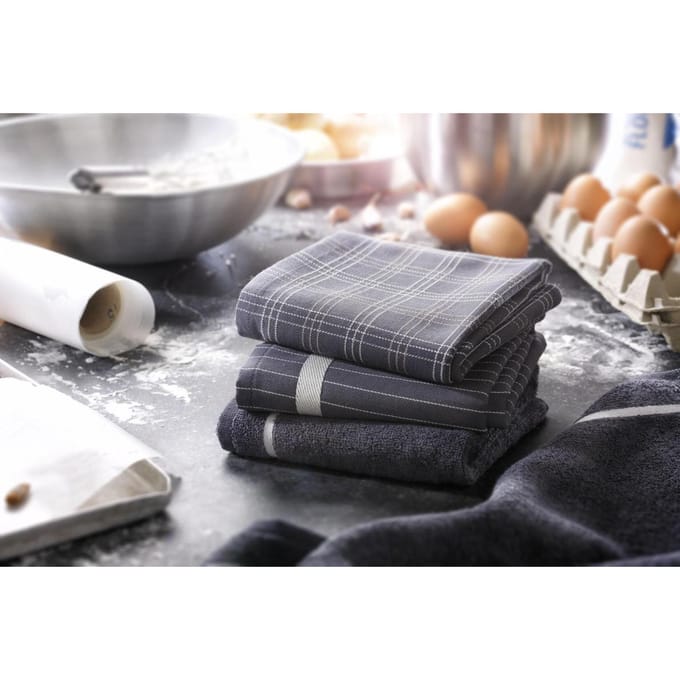 Set Mix&Match 2X Thee/1X Keukendoek Antraciet 100% katoen, ca 60x65cm