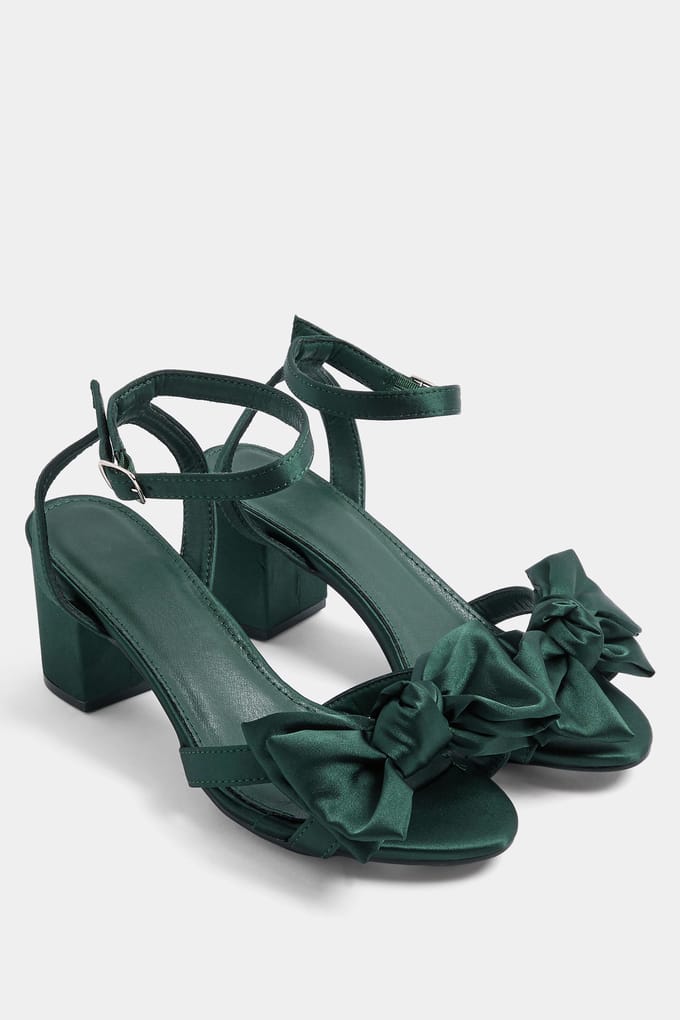 Yours Turquoisegroene Sandalen Met Strik En Blokhak In Extra Brede Eeepasvormsize 37EEE
