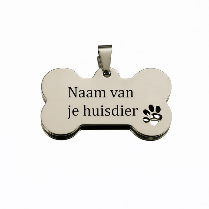 Naamplaatje hond - (5,0x3,5 cm) - Model L - Hondenpenning - Laser gegraveerd - Gepersonaliseerd - RVS