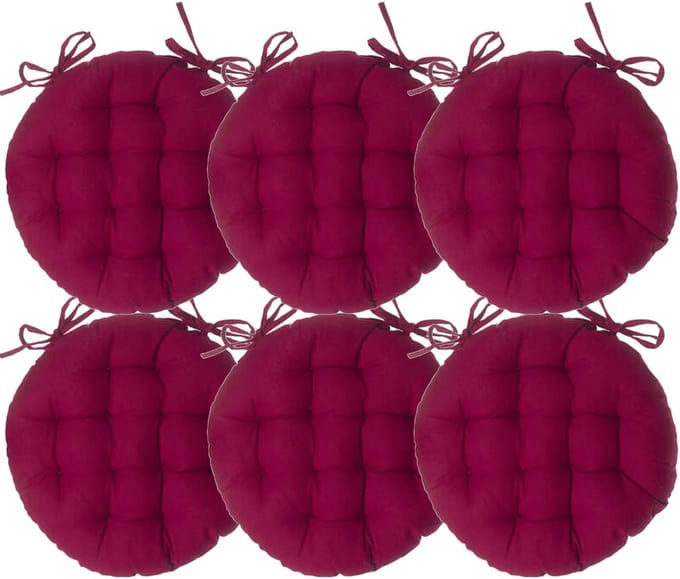 Atmosphera Tuinstoelkussen - 6x - donkerrood - katoen - 38 x 38 x 6.5 cm - wicker zitkussen rond