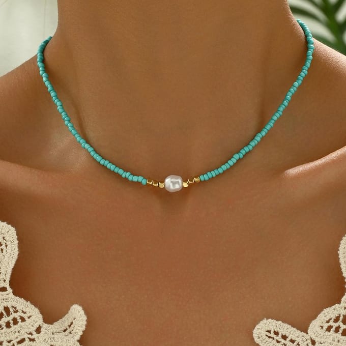 Collier bohème rétro en perles imitation perle simple tempérament Cadeau de Thanksgiving Collier cadeau vert