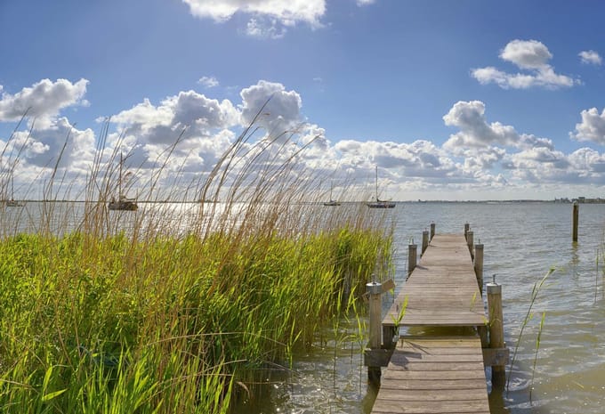 Fotobehang Steiger in het water 350 x 260 cm - € 235,--