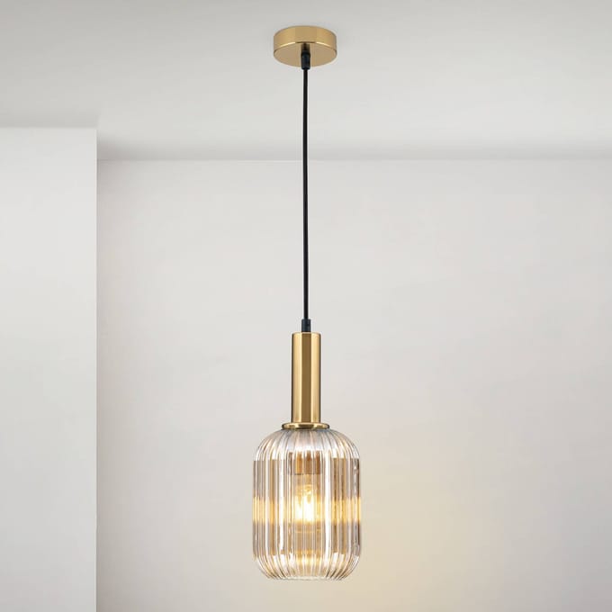ORION Hanglamp Carneval, antiek messing/amber, Ø 14 cm, glas