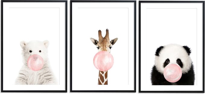 Posters Baby Dieren - Papier - Multicolor - 3 Stuks - 21x30cm
