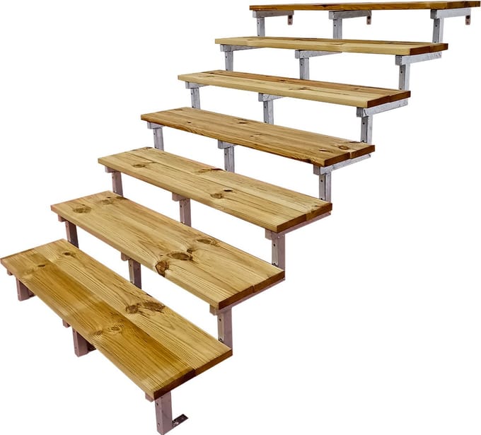Buitentrap staal OSLO H122cm - 7 treden geïmpregneerd hout breedte 140cm