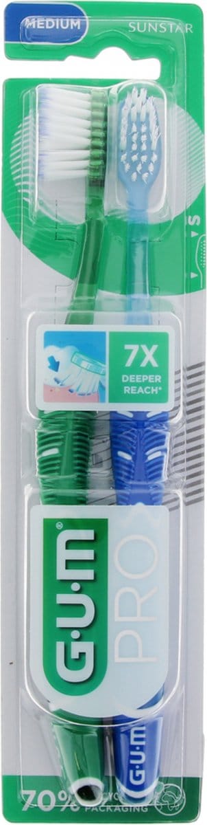 GUM Technique Pro Duo Pack 2 Medium Tandenborstels 1528 (Kleur : Blauw)