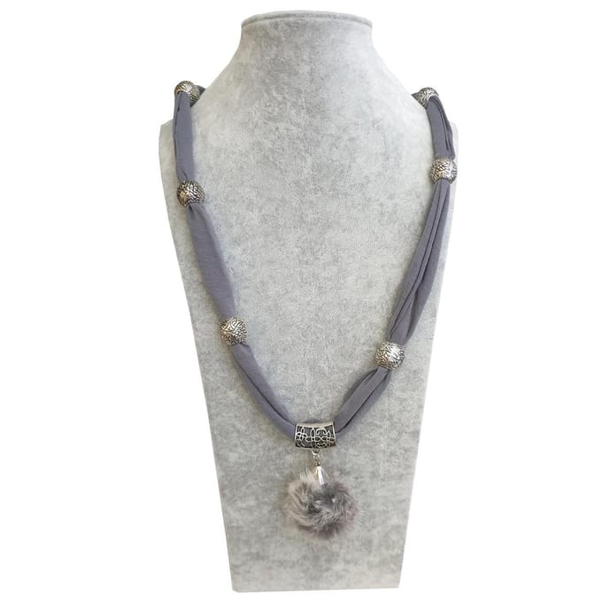 Fako Bijoux® - Halsketting - Pluizenbol - 90cm - Grijs