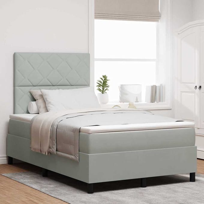 vidaXL - Boxspring - bed - met - hoofdeinde - Lichtgrijs - 120 - x - 200 - cm - Fluweel